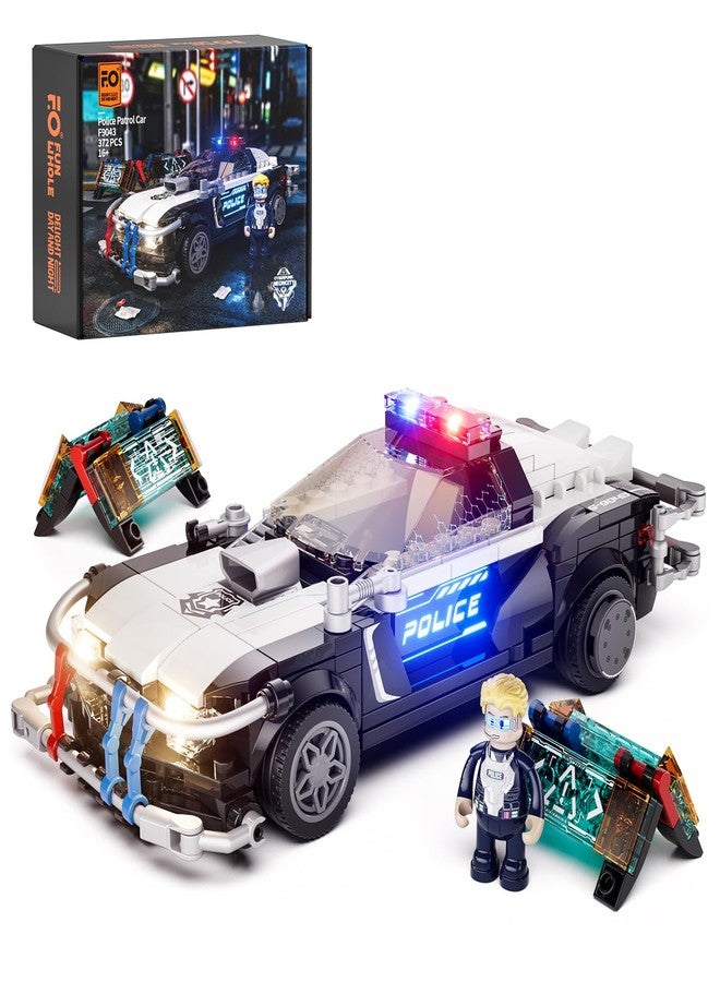 FUNWHOLE Police Patrol Car Lighting Building-Bricks Set - Cyberpunk City Car Chase Playkit with Officer 372 Pcs STEM Toys - Image 1